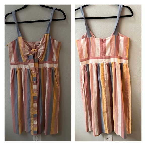 Madewell rainbow stripe tie bow front midi dress women’s 10 - Picture 10 of 11